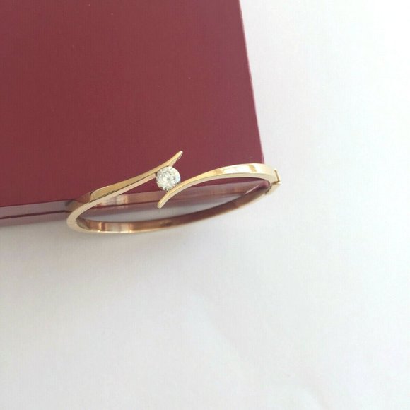 14K Real Yellow Gold Small CZ Bangle Bracelet - Picture 12 of 13